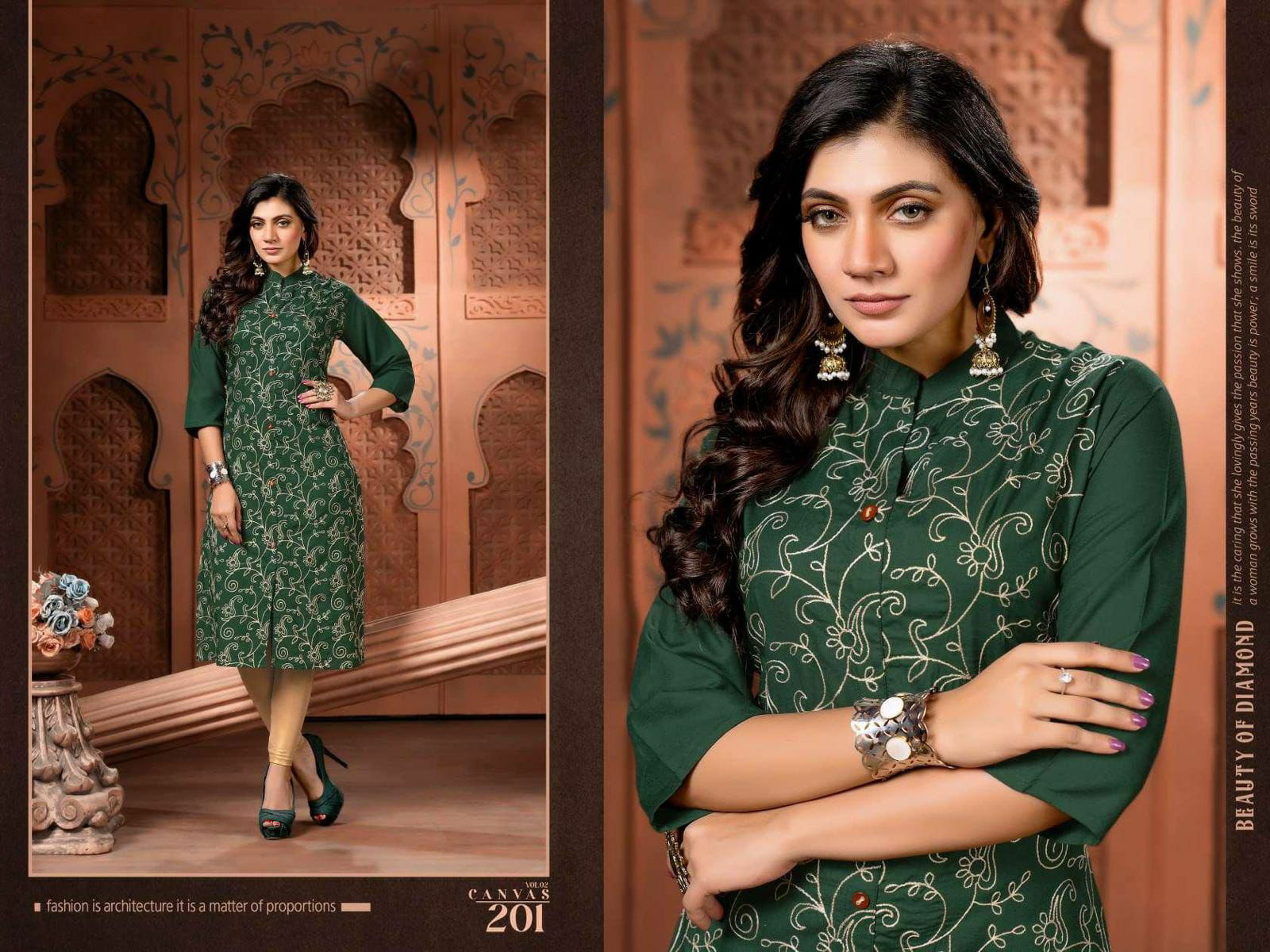 Canvas 2 New Designer Embroidery Work Fancy Wear  Kurti Collection